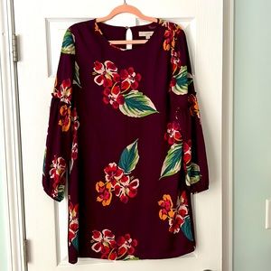 Loft - long sleeve silky knee length dress in a pretty fall floral